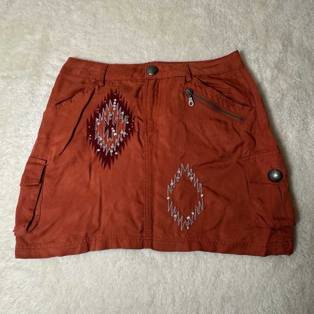 Double D Ranch Women's Cargo Mini Skirt Size 6 Orange Embroidered Western